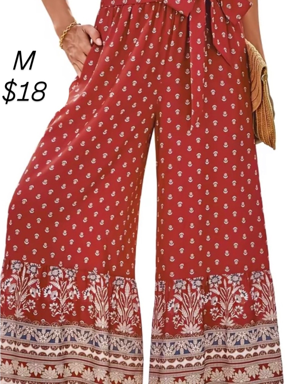Women's Wide-Leg Printed Jumpsuit Pants - Rust Floral